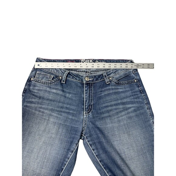 Wrangler Rock 47 Jeans Women's 34x35 Blue Bootcut Low Rise Embellished Cowgirl - Picture 3 of 10